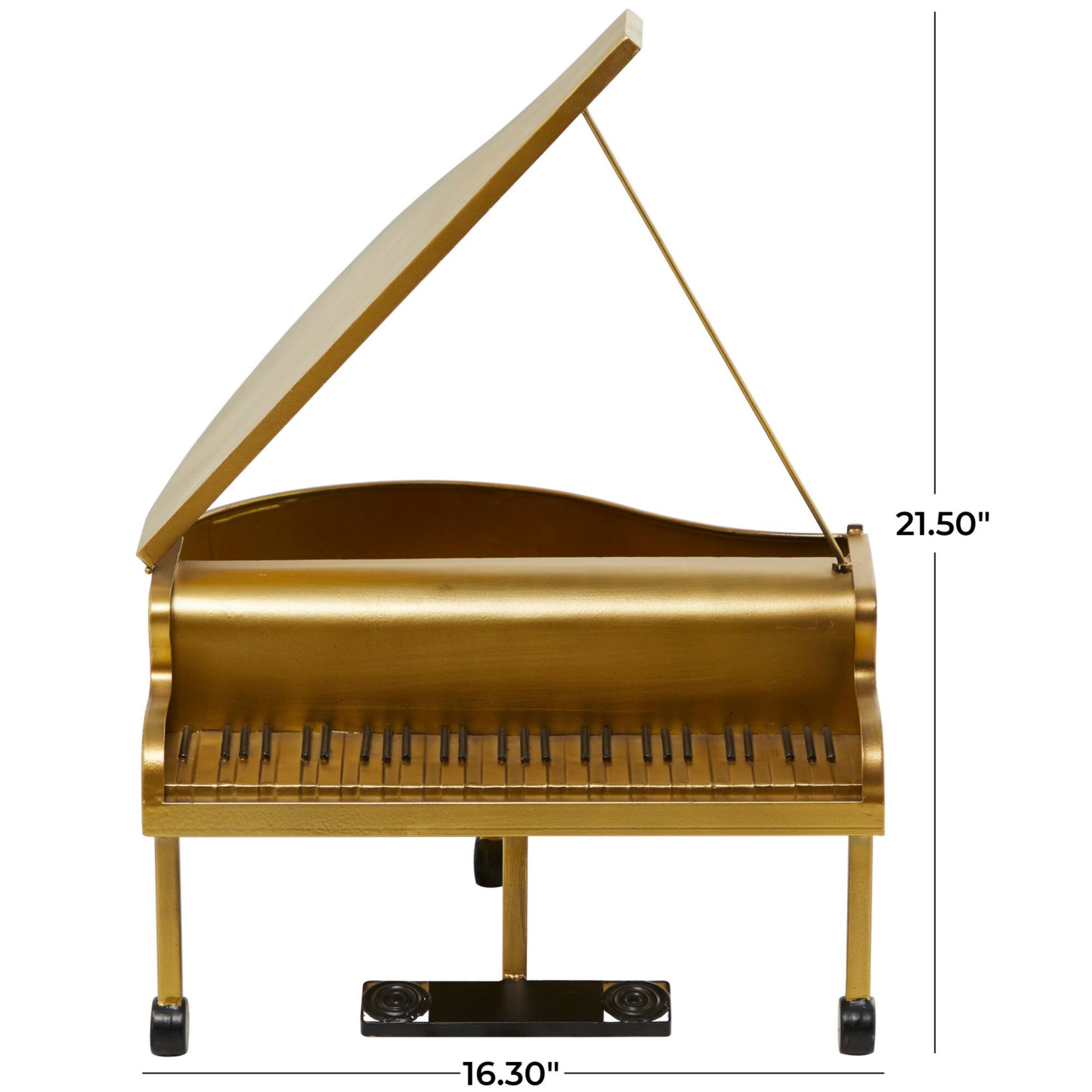 22" Gold Metal Piano Instrument Sculpture